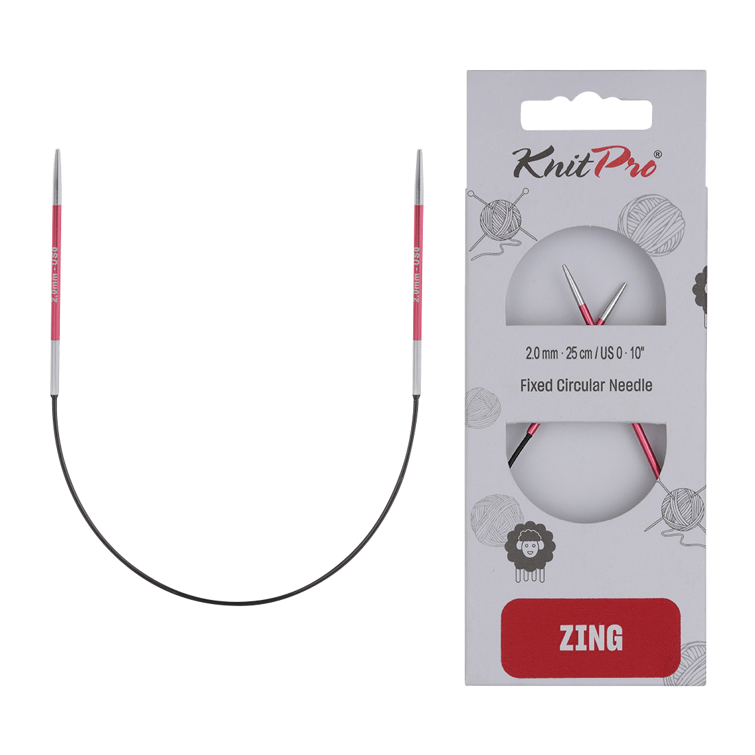 KnitPro Knitting Needles 2.0mm KnitPro | Zing | 25cm Asymmetric Fixed Circular Knitting Needles