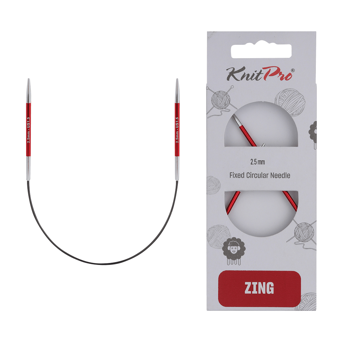KnitPro Knitting Needles 2.5mm KnitPro | Zing | 25cm Asymmetric Fixed Circular Knitting Needles