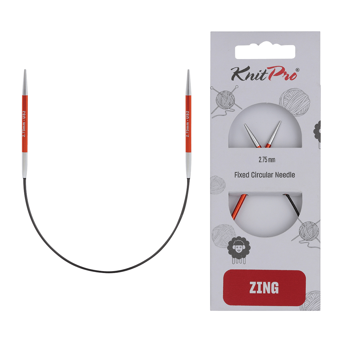 KnitPro Knitting Needles 2.75mm KnitPro | Zing | 25cm Asymmetric Fixed Circular Knitting Needles
