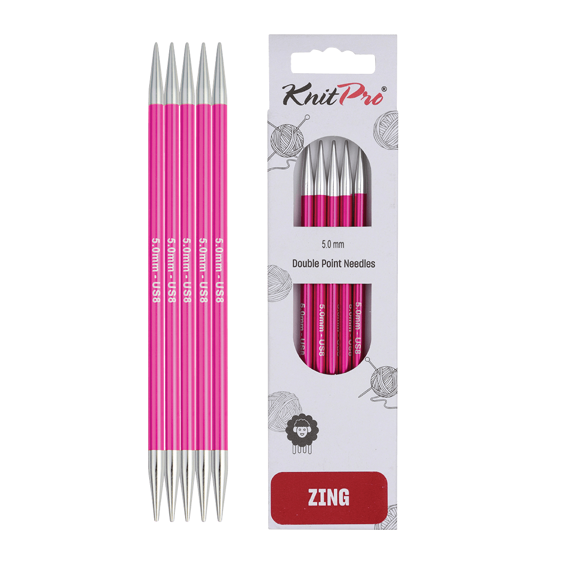 KnitPro Knitting Needles 20cm / 5.0mm KnitPro | Zing | Double Pointed Knitting Needle
