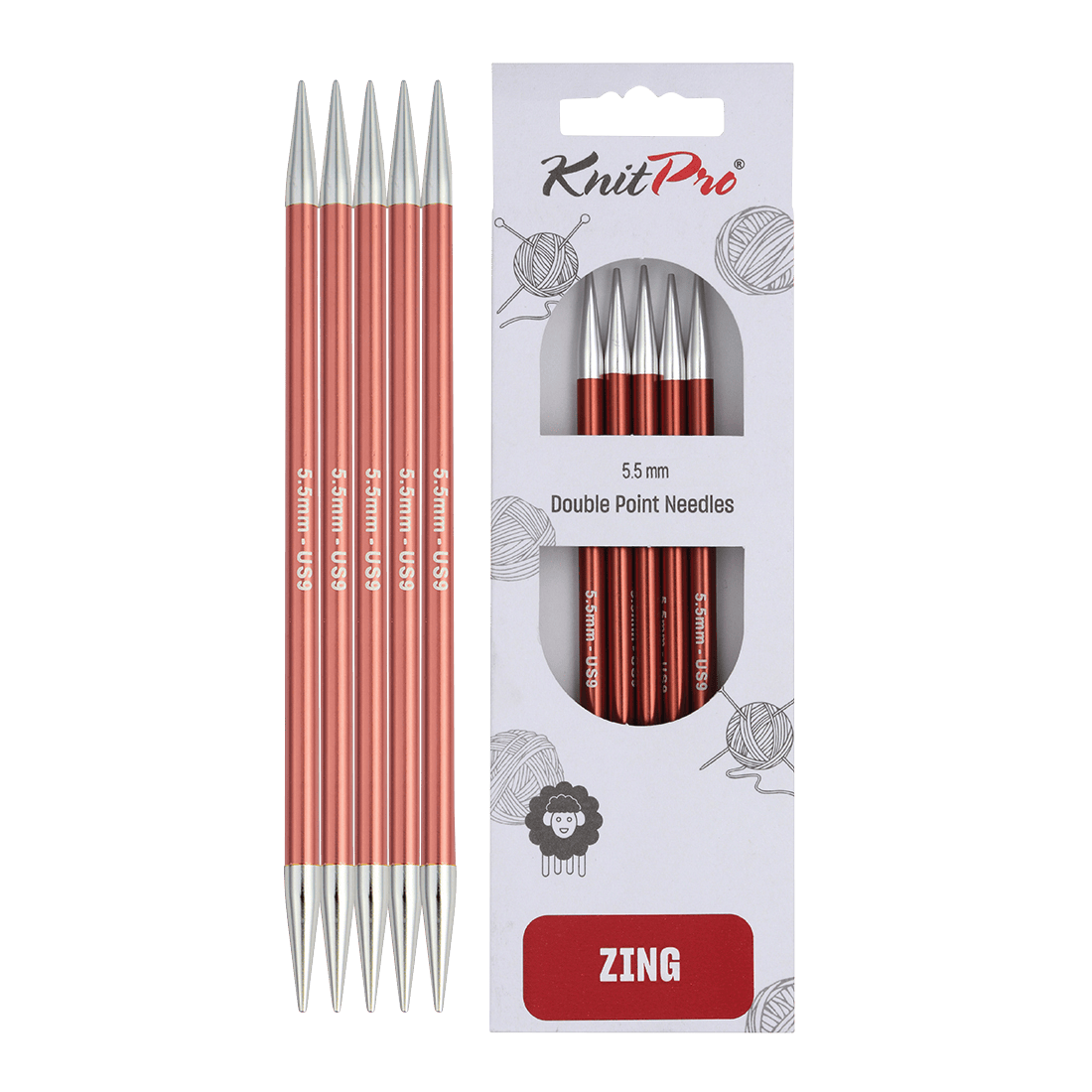 KnitPro Knitting Needles 20cm / 5.5mm KnitPro | Zing | Double Pointed Knitting Needle