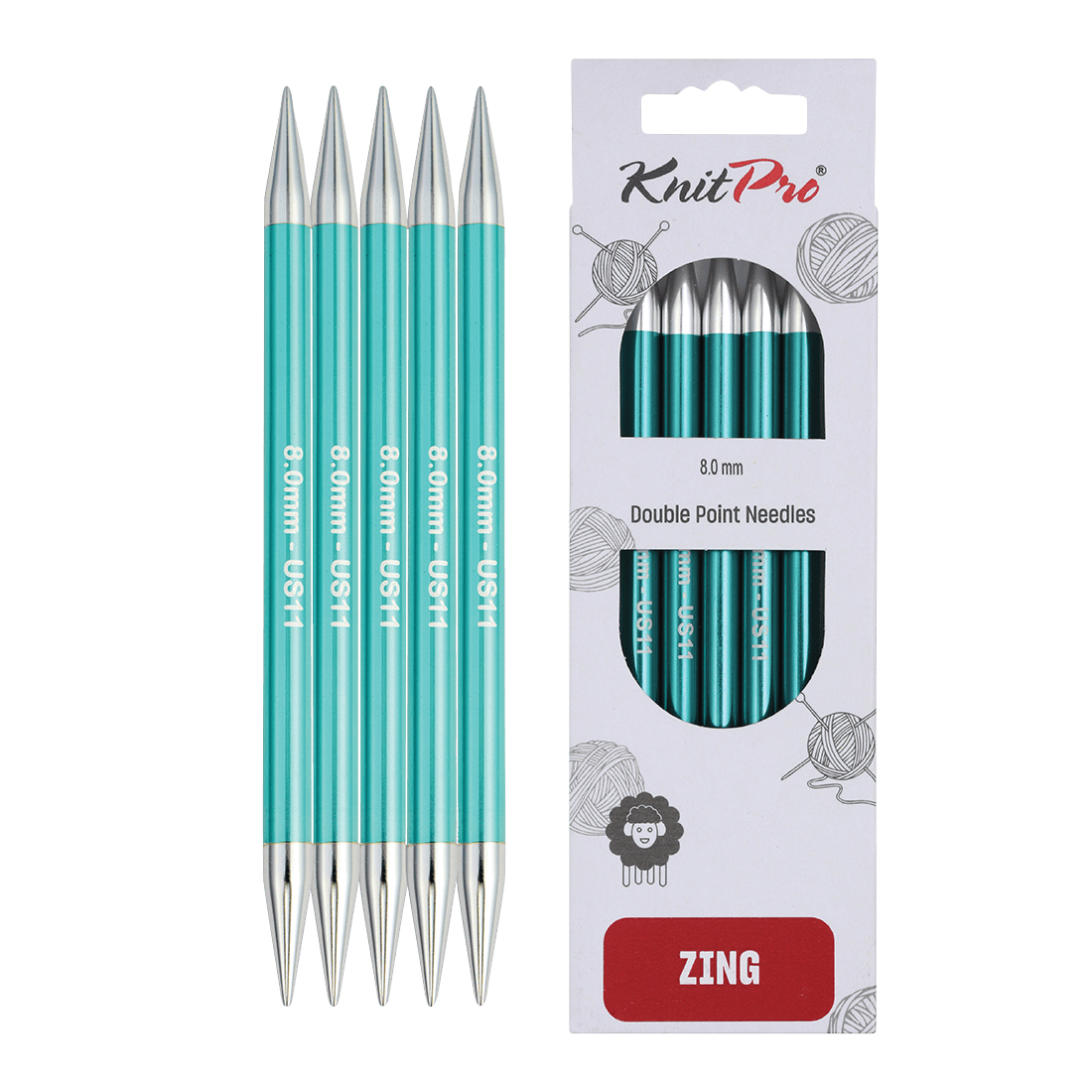 KnitPro Knitting Needles 20cm / 8.00mm KnitPro | Zing | Double Pointed Knitting Needle