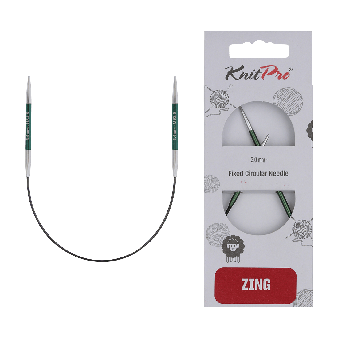 KnitPro Knitting Needles 3.0mm KnitPro | Zing | 25cm Asymmetric Fixed Circular Knitting Needles
