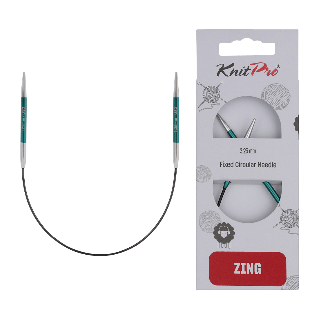 KnitPro Knitting Needles 3.25mm KnitPro | Zing | 25cm Asymmetric Fixed Circular Knitting Needles