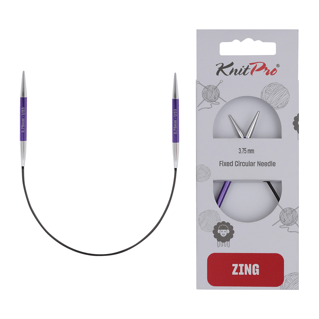 KnitPro Knitting Needles 3.75mm KnitPro | Zing | 25cm Asymmetric Fixed Circular Knitting Needles