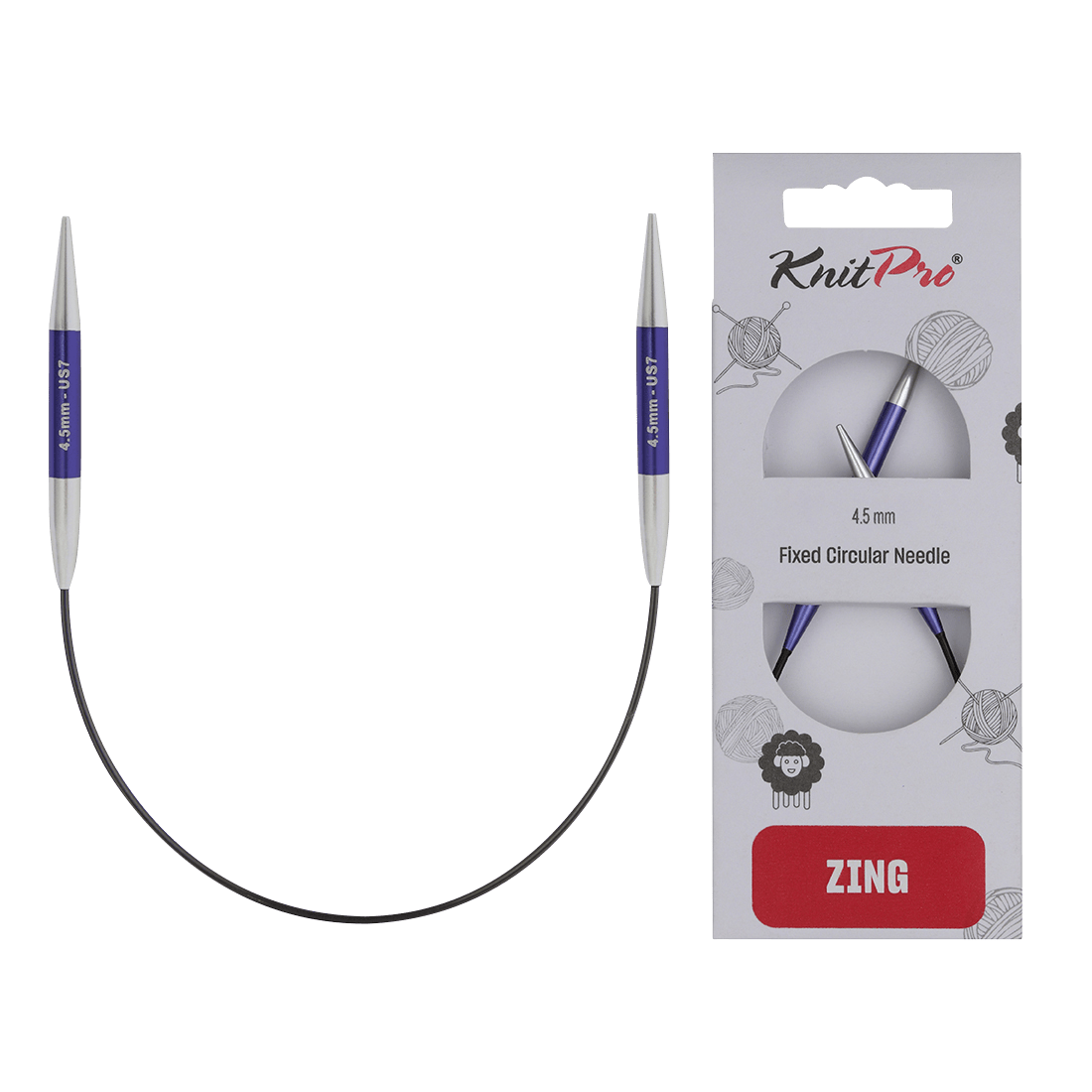 KnitPro Knitting Needles 4.5mm KnitPro | Zing | 25cm Asymmetric Fixed Circular Knitting Needles