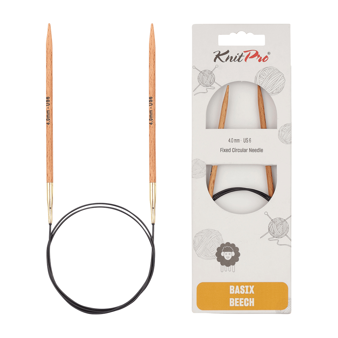 KnitPro Knitting Needles 40cm / 2.0mm KnitPro | Basix Beech | Fixed Circular Knitting Needles