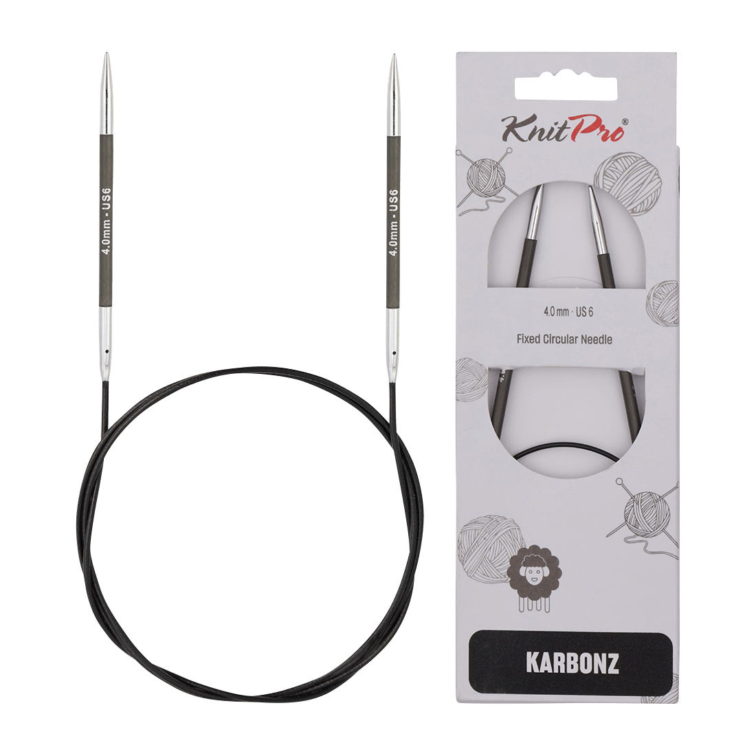 KnitPro Knitting Needles 40cm / 2.0mm KnitPro | Karbonz | Fixed Circular Knitting Needles