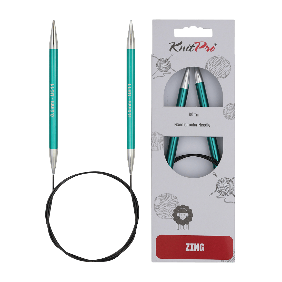 KnitPro Knitting Needles 40cm / 8.0mm KnitPro | Zing | Fixed Circular Knitting Needles
