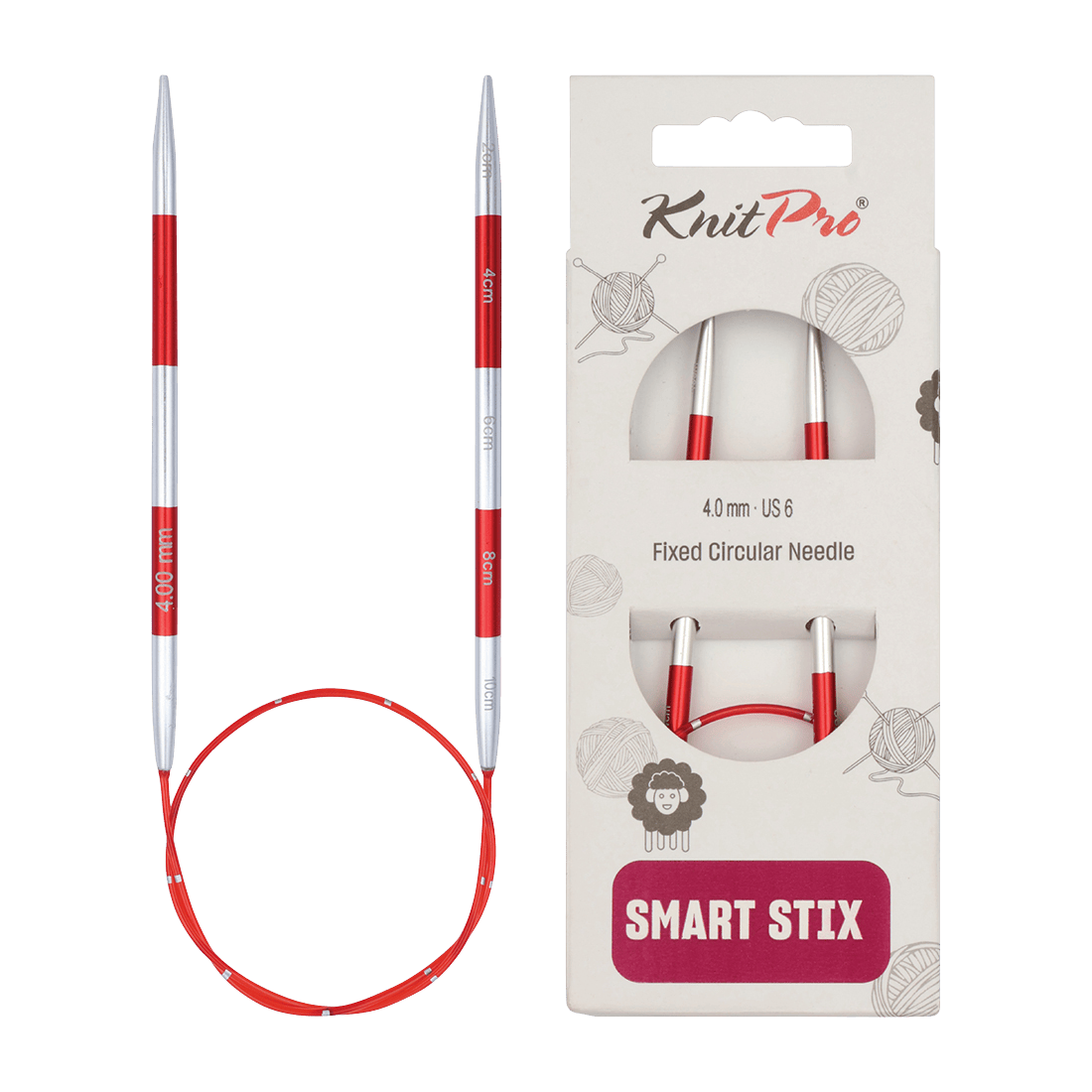 KnitPro Knitting Needles 40cm Red / 2.0mm KnitPro | SmartStix | Fixed Circular Knitting Needles