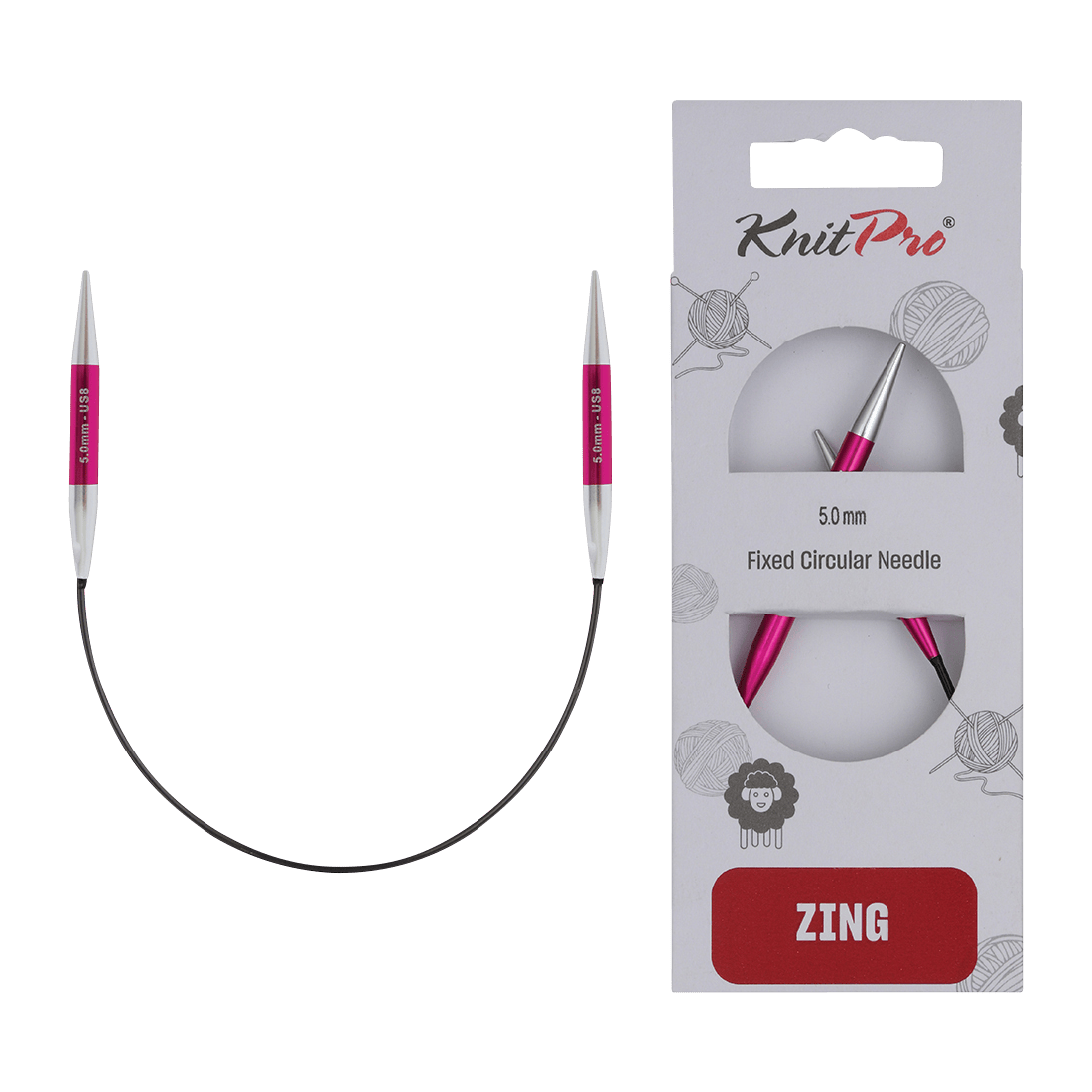KnitPro Knitting Needles 5.0mm KnitPro | Zing | 25cm Asymmetric Fixed Circular Knitting Needles