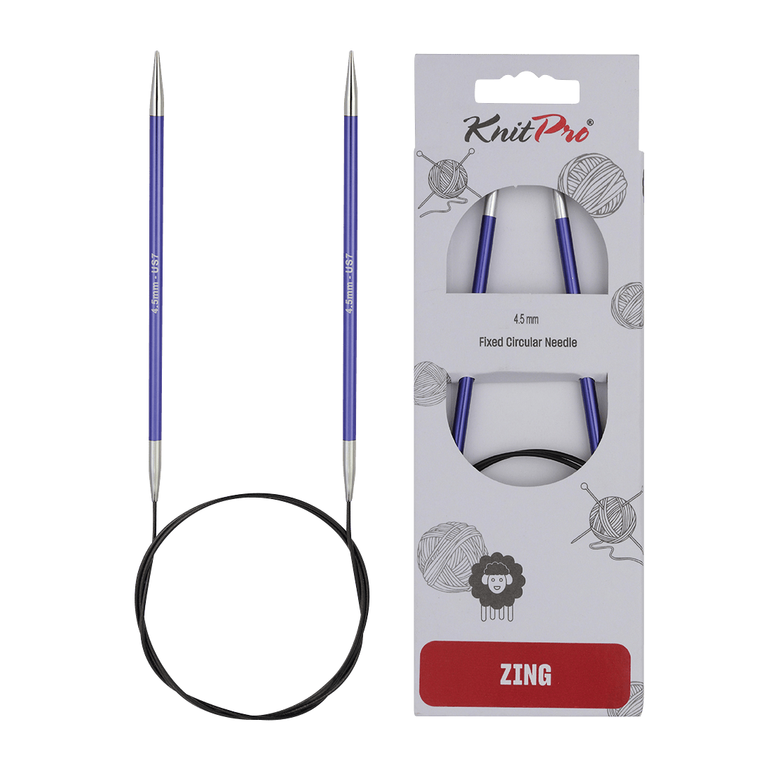 KnitPro Knitting Needles 60cm / 4.5mm KnitPro | Zing | Fixed Circular Knitting Needles