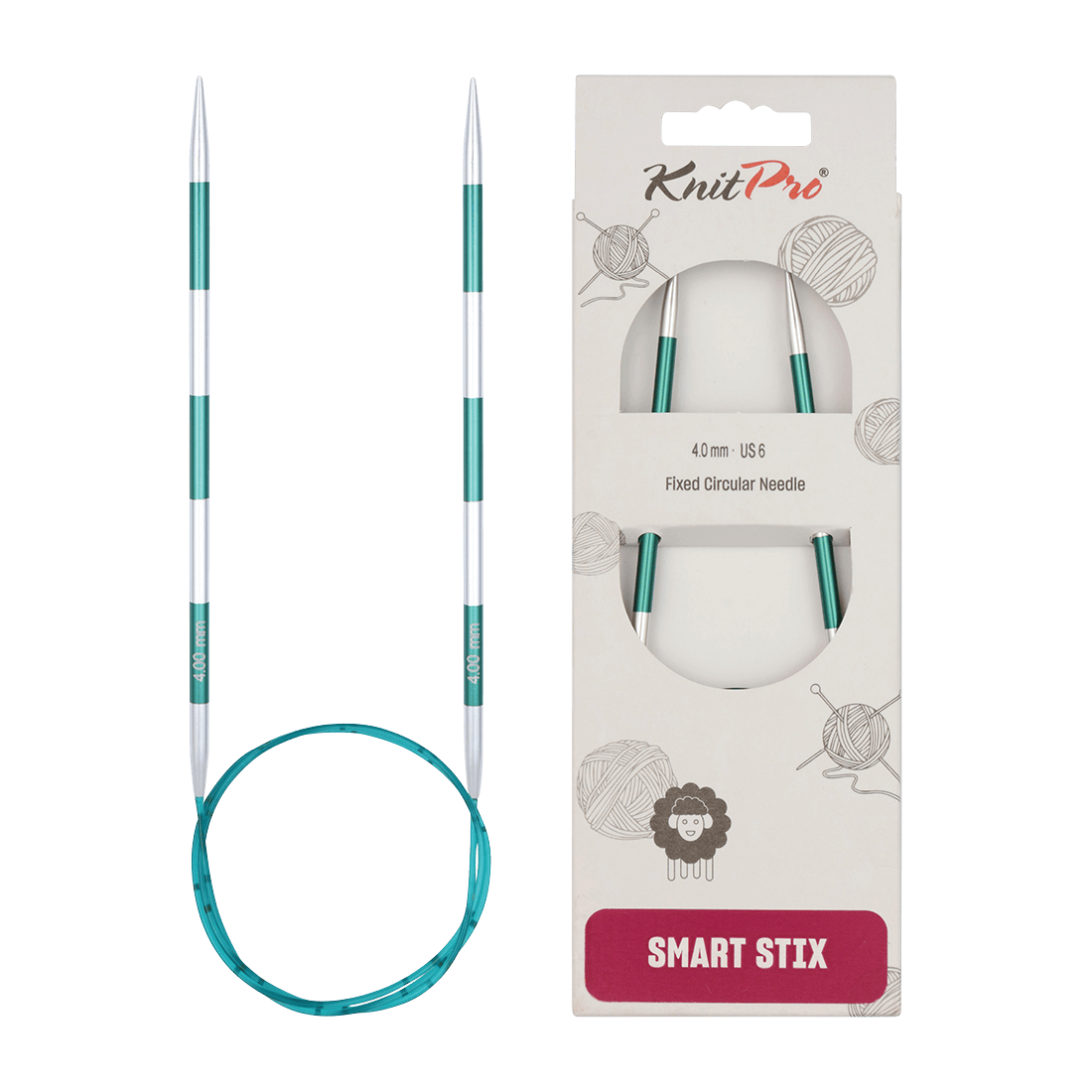 KnitPro Knitting Needles 80cm Green / 2.0mm KnitPro | SmartStix | Fixed Circular Knitting Needles