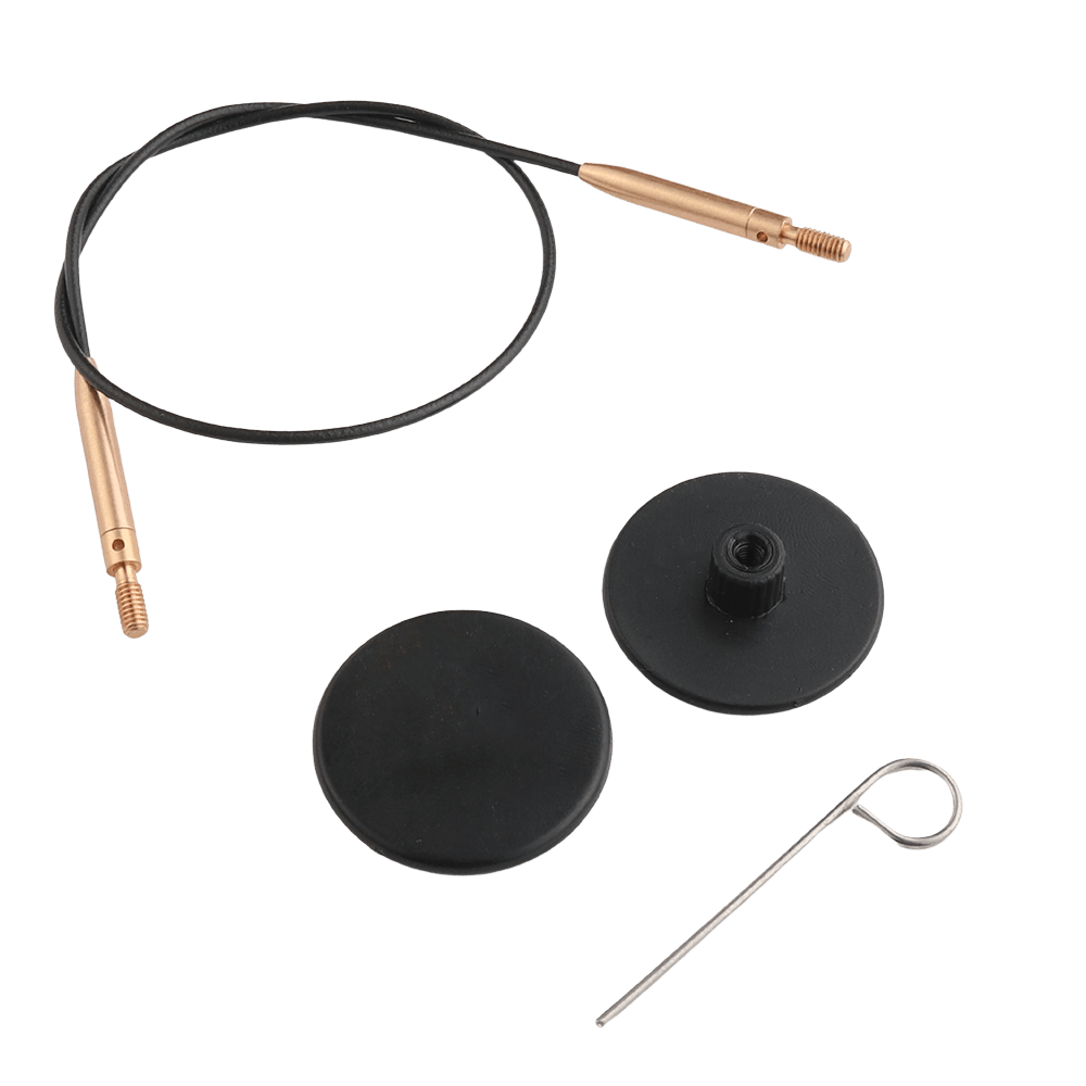 KnitPro Knitting Needles KnitPro | Black Nylon Coated Stainless Steel 360º Swivel Cables with Matt Gold Connectors