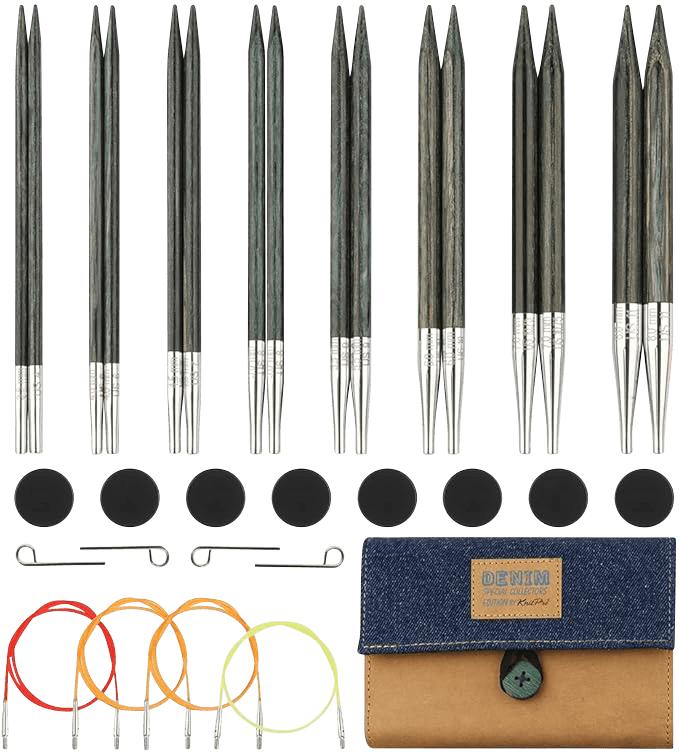 KnitPro Knitting Needles KnitPro | Denim Indigo Wood | 13cm Interchangeable Knitting Needle Set