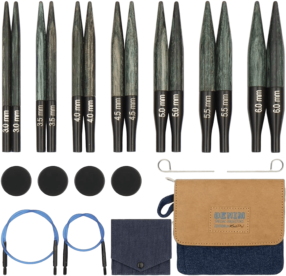 KnitPro Knitting Needles KnitPro | Denim Indigo Wood | Mini 5cm Interchangeable Knitting Needle Set