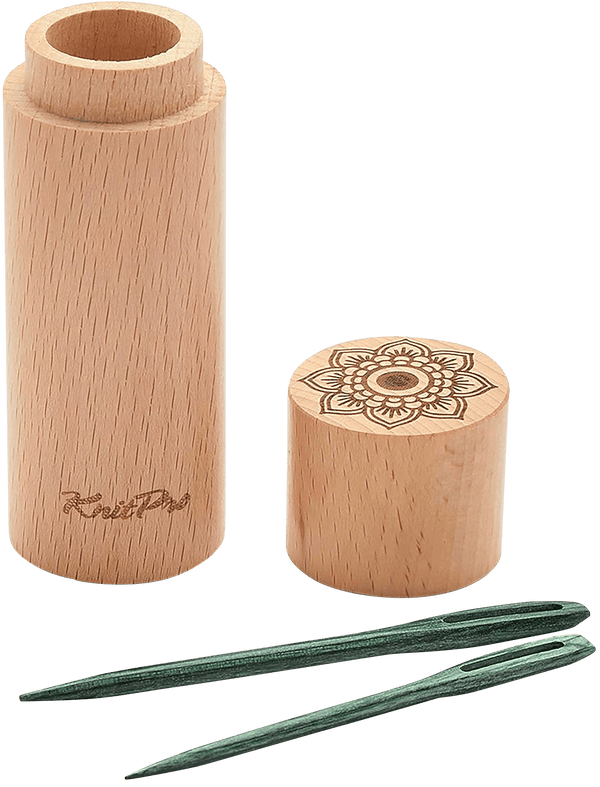 KnitPro | The Mindful Collection | 4 Teal Wooden Darning Needles in Beech Wood Container