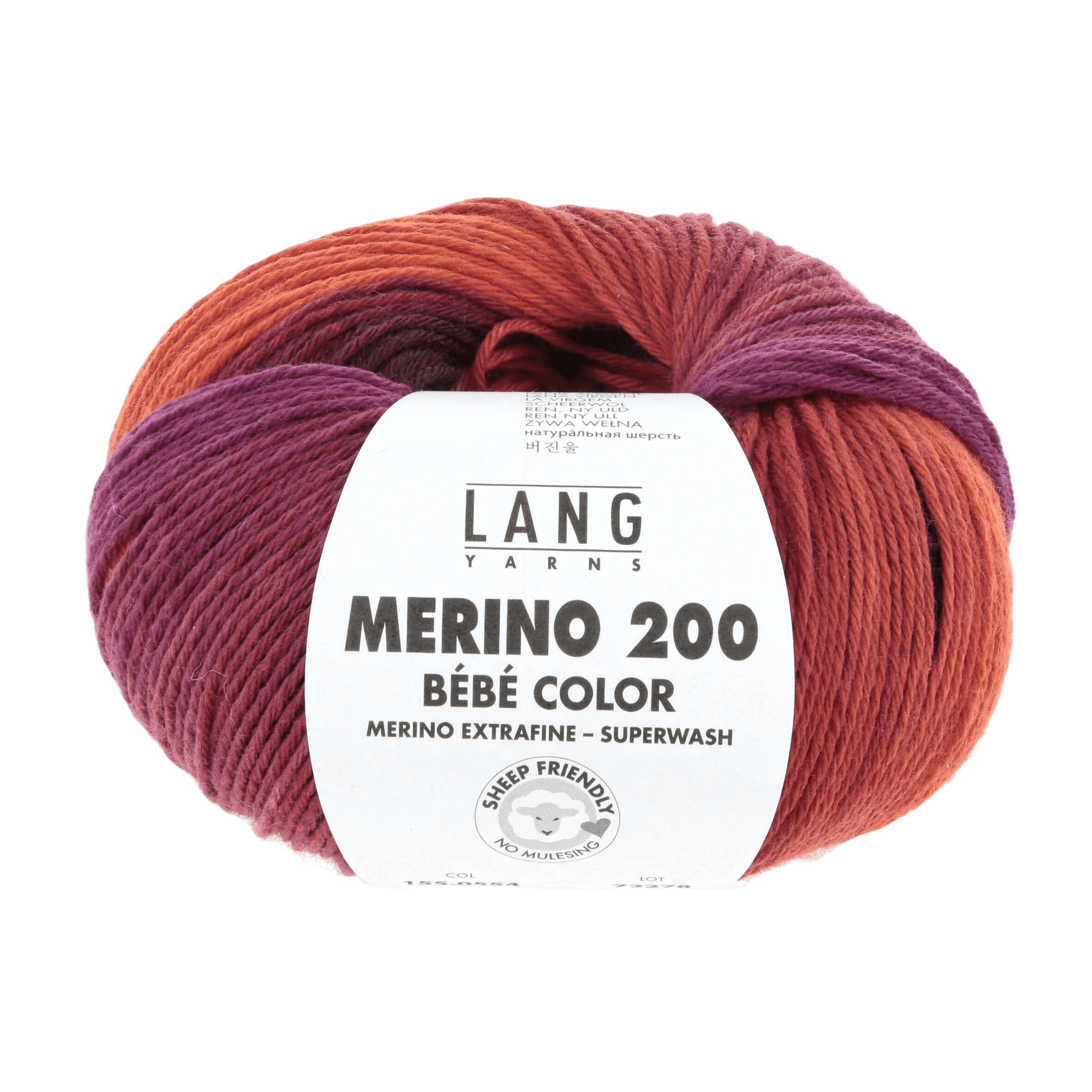 Lang Yarns Baby Wool Orange / Red / Viola LANGYARNS | Baby Yarn | MERINO 200 BÉBÉ COLOUR | 4-Ply | 155