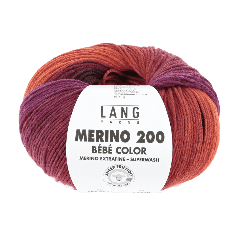 Lang Yarns Baby Wool Orange / Red / Viola LANGYARNS | Baby Yarn | MERINO 200 BÉBÉ COLOUR | 4-Ply | 155