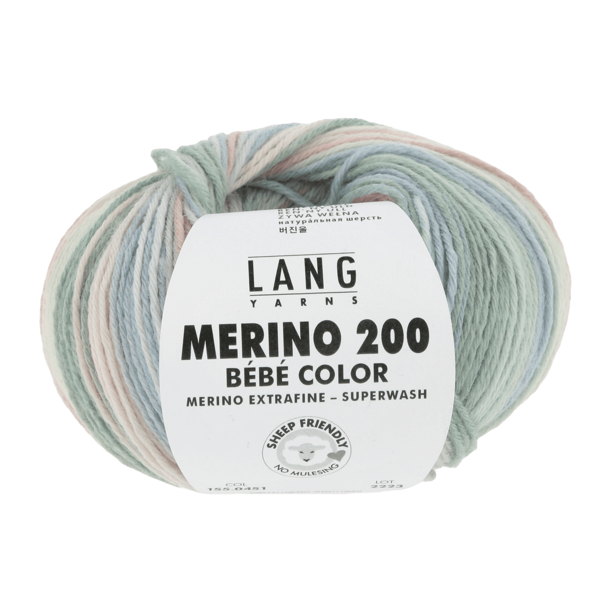 Lang Yarns Baby Wool Pastel LANGYARNS | Baby Yarn | MERINO 200 BÉBÉ COLOUR | 4-Ply | 155