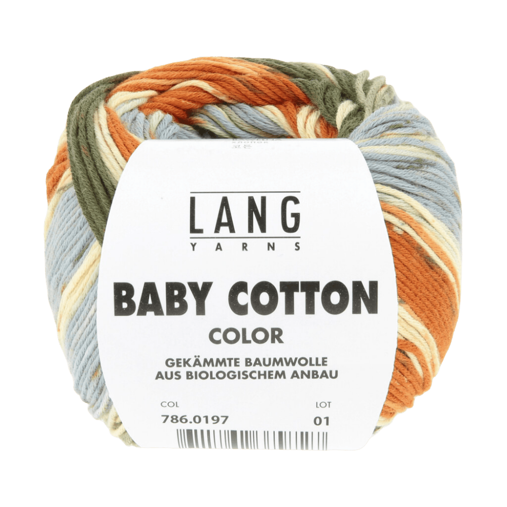Lang Yarns Knitting Pattern 56 - 2 balls / olive/orange/light blue 786.0197 Wrap-over sweater Pattern Bundle in BABY COTTON COLOR by LANGYARNS | Punto 36-006