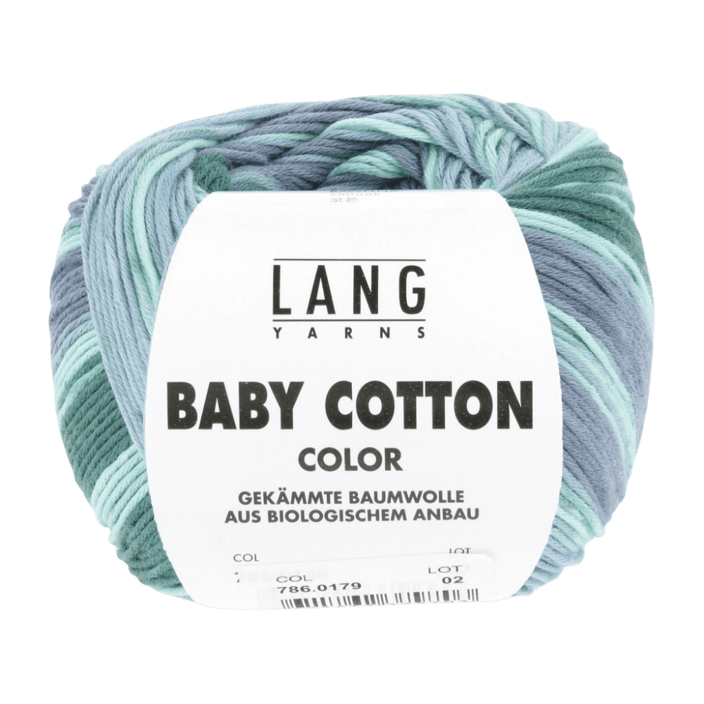 Lang Yarns Knitting Pattern 62 - 2 balls / turquoise/purple/green 786.0179 Top down sweater Pattern Bundle in BABY COTTON COLOR by LANGYARNS | Punto 56-005