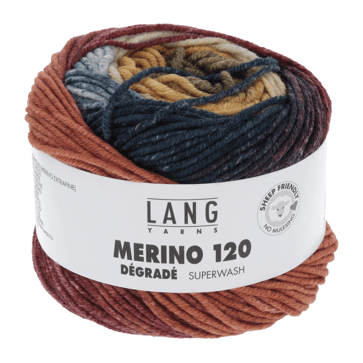 Lang Yarns Knitting Pattern 98-104 - 6 balls / blue/orange/brick 37.0009 Sweater Pattern Bundle in Merino 120 Dégradé by LANGYARNS | Punto 53-003