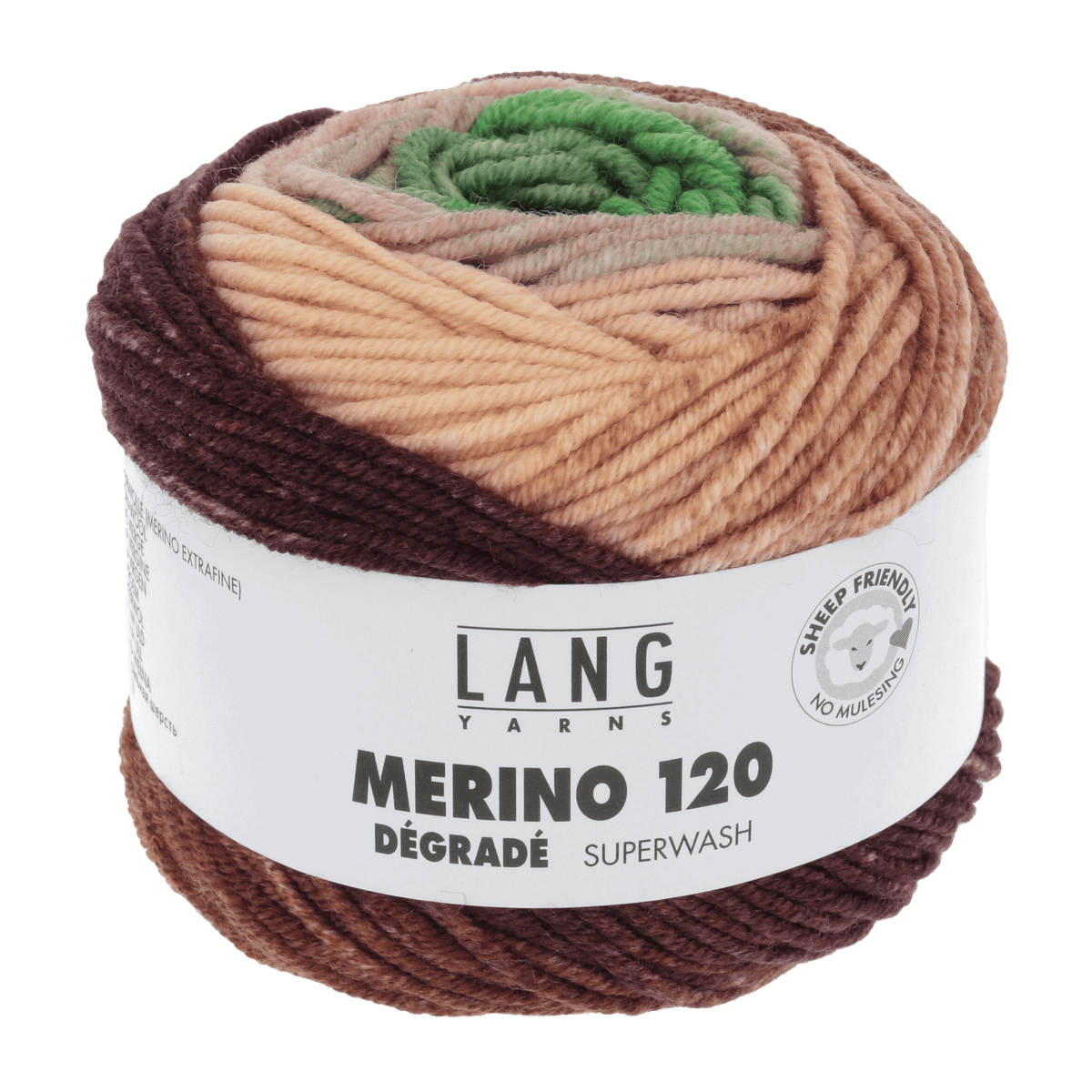 Lang Yarns Knitting Pattern 98-104 - 6 balls / green/bordeaux/salmon 37.0010 Sweater Pattern Bundle in Merino 120 Dégradé by LANGYARNS | Punto 53-003
