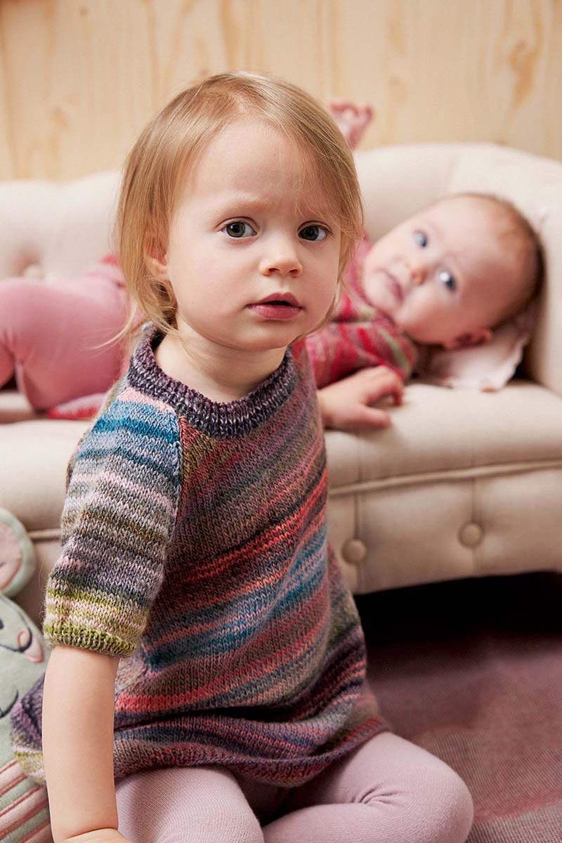 Lang Yarns Knitting Pattern AMALIE Dress Pattern Bundle in Mille Colori Baby by LANGYARNS | Punto 80-013