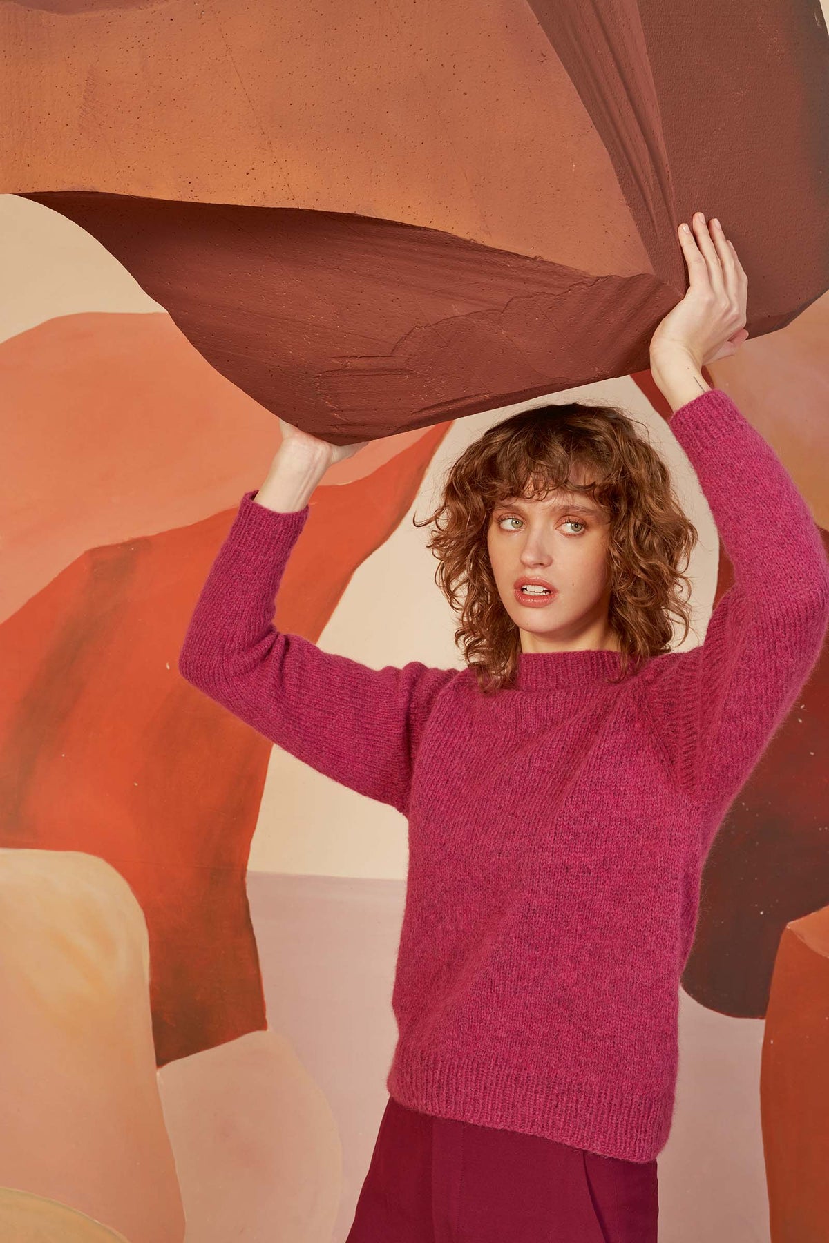 Lang Yarns Knitting Pattern ASTRID Top down sweater Pattern Bundle in MALOU LIGHT by LANGYARNS | Fatto a Mano 278-059