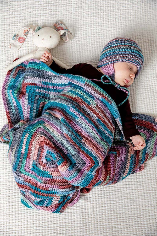 BABY BLANKET Crochet Pattern Kit in MERINO 200 BEBE COLOUR by LANGYARNS | Punto 54-005