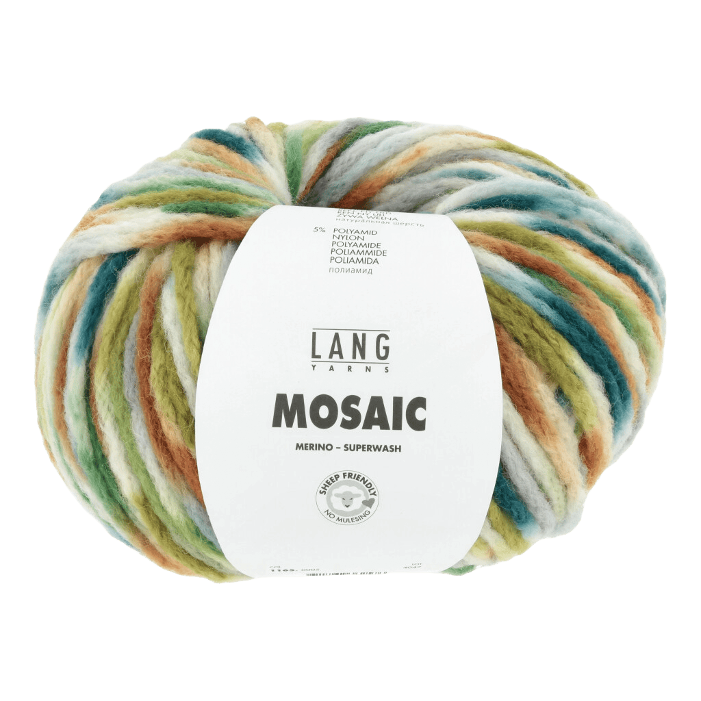 Lang Yarns Knitting Pattern ca 20 x 150 cm - 2 balls / green/brown/petrol/grey MERLE Scarf Pattern Bundle in Mosaic by LANGYARNS | Punto 84-039