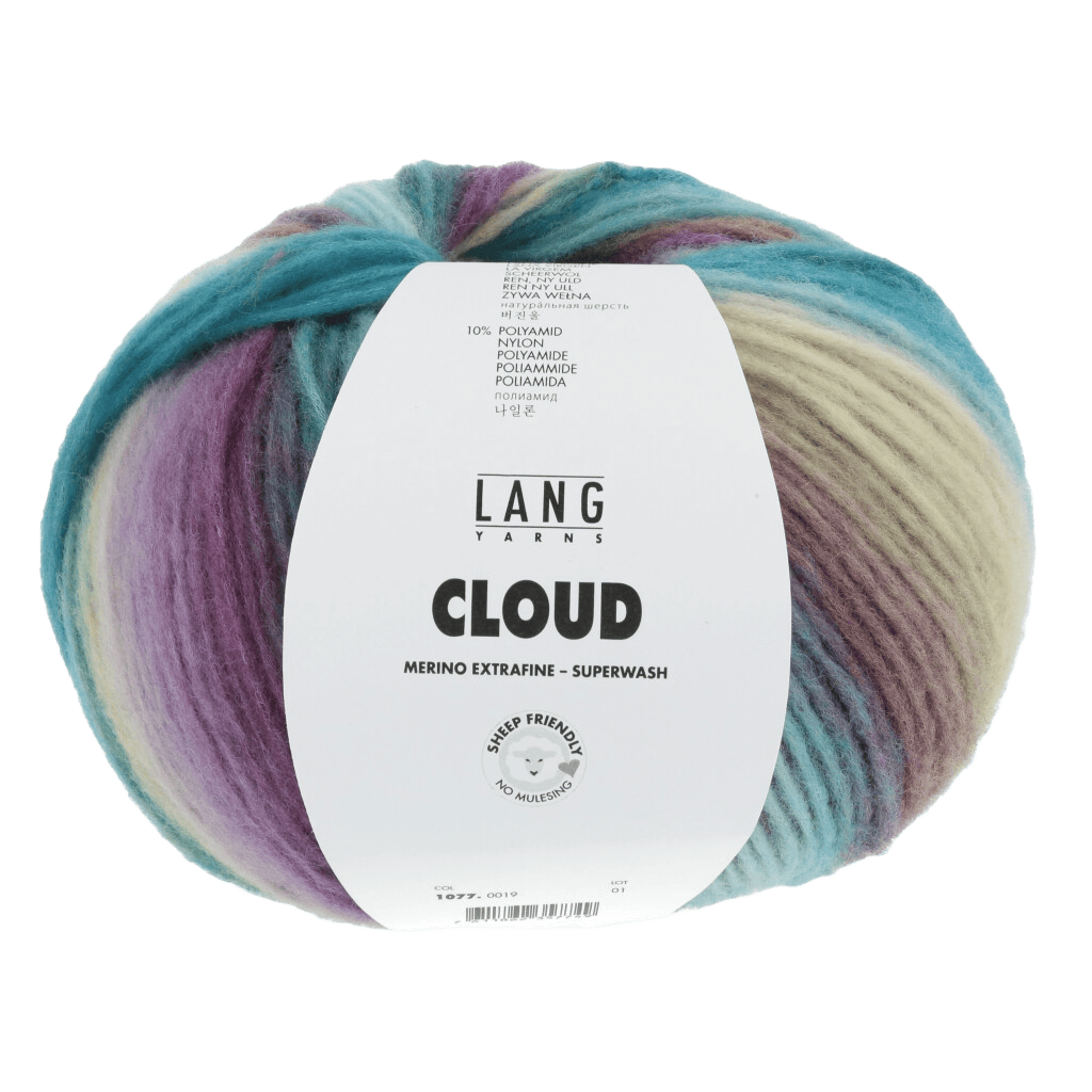 Lang Yarns Knitting Pattern ca 27 x 185 cm - 2 balls / petrol/turquoise/purple/light green 1077.0019 Crocheted scarf Pattern Bundle in CLOUD by LANGYARNS | Punto 45-003