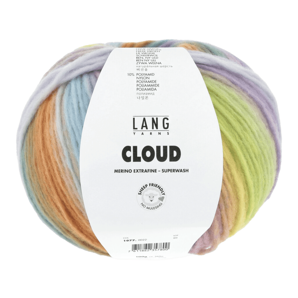 Lang Yarns Knitting Pattern ca 33 x 60 cm - 1 balls / purple/orange/yellow/green 1077.0022 Cowl Pattern Bundle in CLOUD by LANGYARNS | Punto 45-010