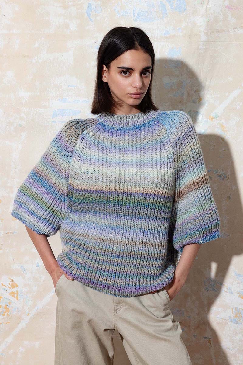 Lang Yarns Knitting Pattern CARA Short-sleeved sweater Pattern Bundle in Magnolia by LANGYARNS | Punto 74-010