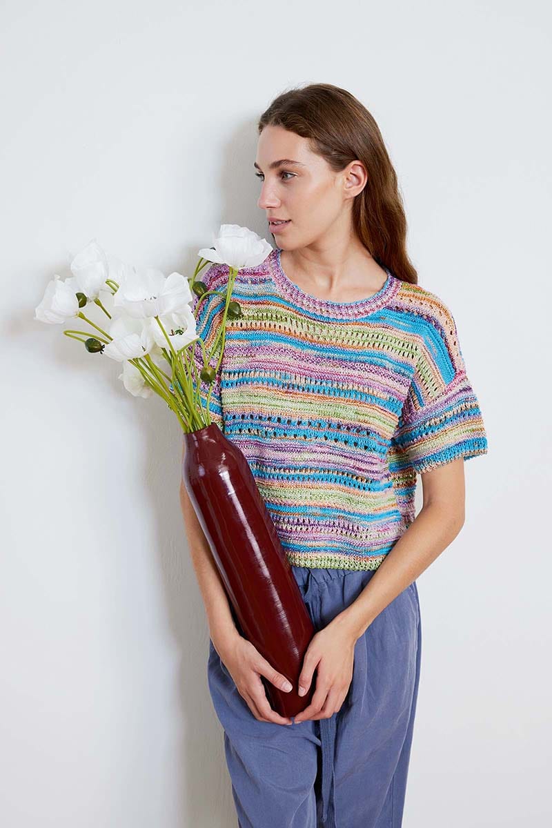 Lang Yarns Knitting Pattern FRIA Short-sleeved sweater Pattern Bundle in Fiesta by LANGYARNS | Fatto a Mano 284-039