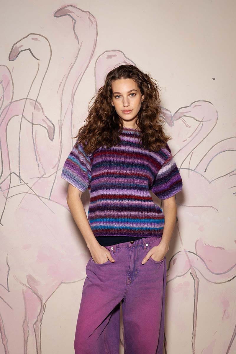 Lang Yarns Knitting Pattern HEDDA Short-sleeved sweater Pattern Bundle in Cloud by LANGYARNS | Punto 73-005