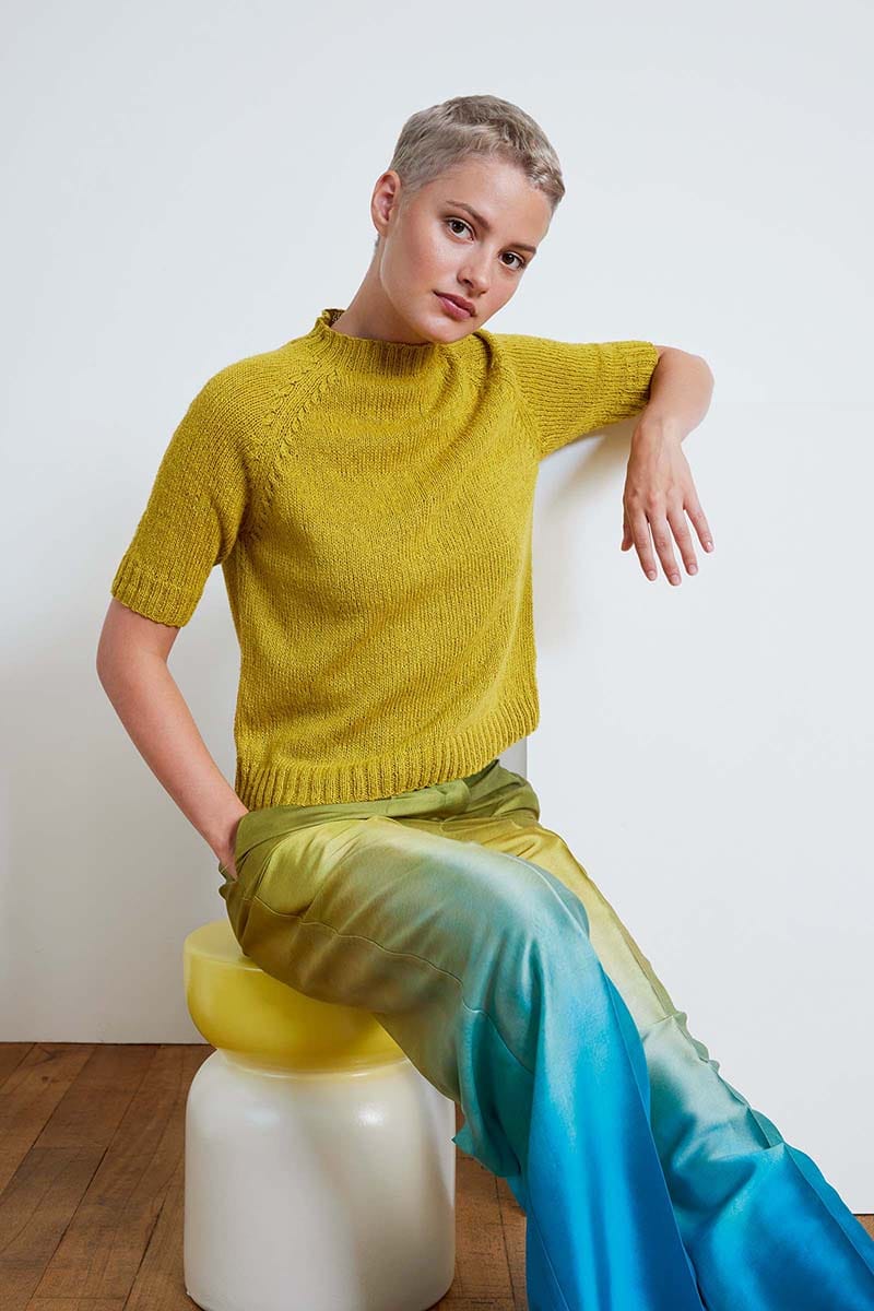 Lang Yarns Knitting Pattern NIEVES Short-sleeved sweater Pattern Bundle in Ananas by LANGYARNS | Fatto a Mano 284-028
