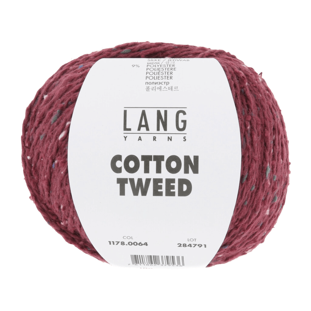 Lang Yarns Knitting Pattern Small - 4 balls / bordeaux 1178.0064 CHRISTINE Top down short-sleeve sweater Pattern Bundle in Cotton Tweed by LANGYARNS | Punto 90-008
