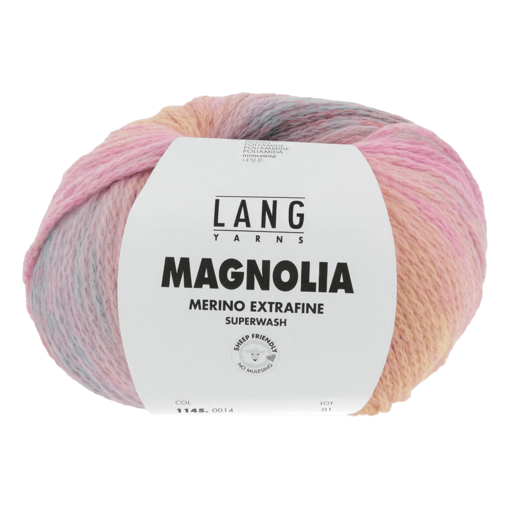 Lang Yarns Knitting Pattern Small - 4 balls / pink/orange/blue 1145.0014 PALOMA Cardigan Pattern Bundle in Magnolia by LANGYARNS | Punto 74-001