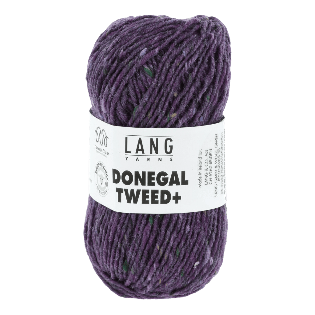 Lang Yarns Knitting Pattern Small - 9 balls / purple 1143.0090 SULLY Cardigan Pattern Bundle in DONEGAL TWEED+ by LANGYARNS | Punto 77-009