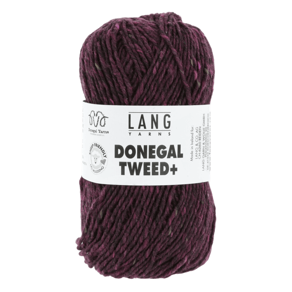 Lang Yarns Knitting Pattern Small-Medium - 11 balls / berry 1143.0066 REESE Sweater Pattern Bundle in DONEGAL TWEED+ by LANGYARNS | Punto 77-014