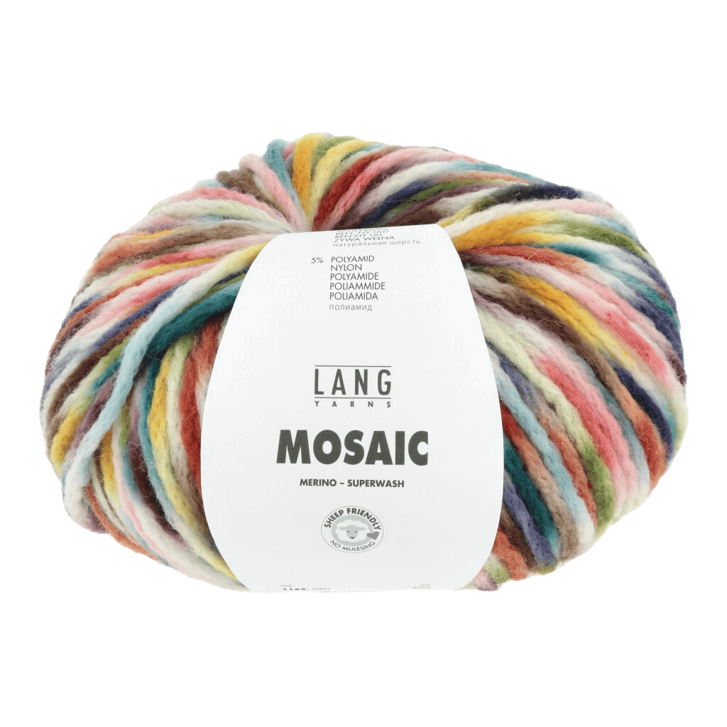 Lang Yarns Knitting Pattern Small-Medium - 6 balls / petrol/purple/rose/brown LOTTE Sweater Pattern Bundle in Mosaic by LANGYARNS | Punto 84-041