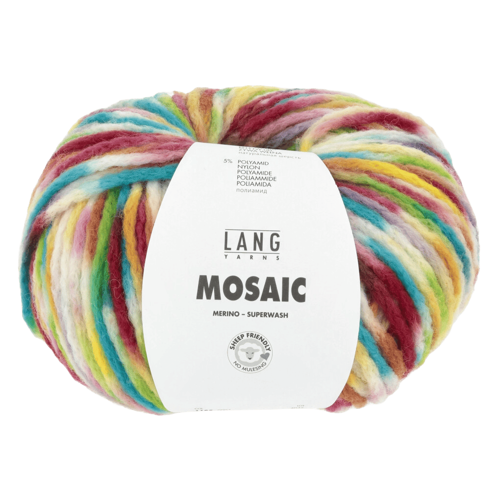 Lang Yarns Knitting Pattern Small-Medium - 6 balls / red/turquoise/yellow/green LOTTE Sweater Pattern Bundle in Mosaic by LANGYARNS | Punto 84-041