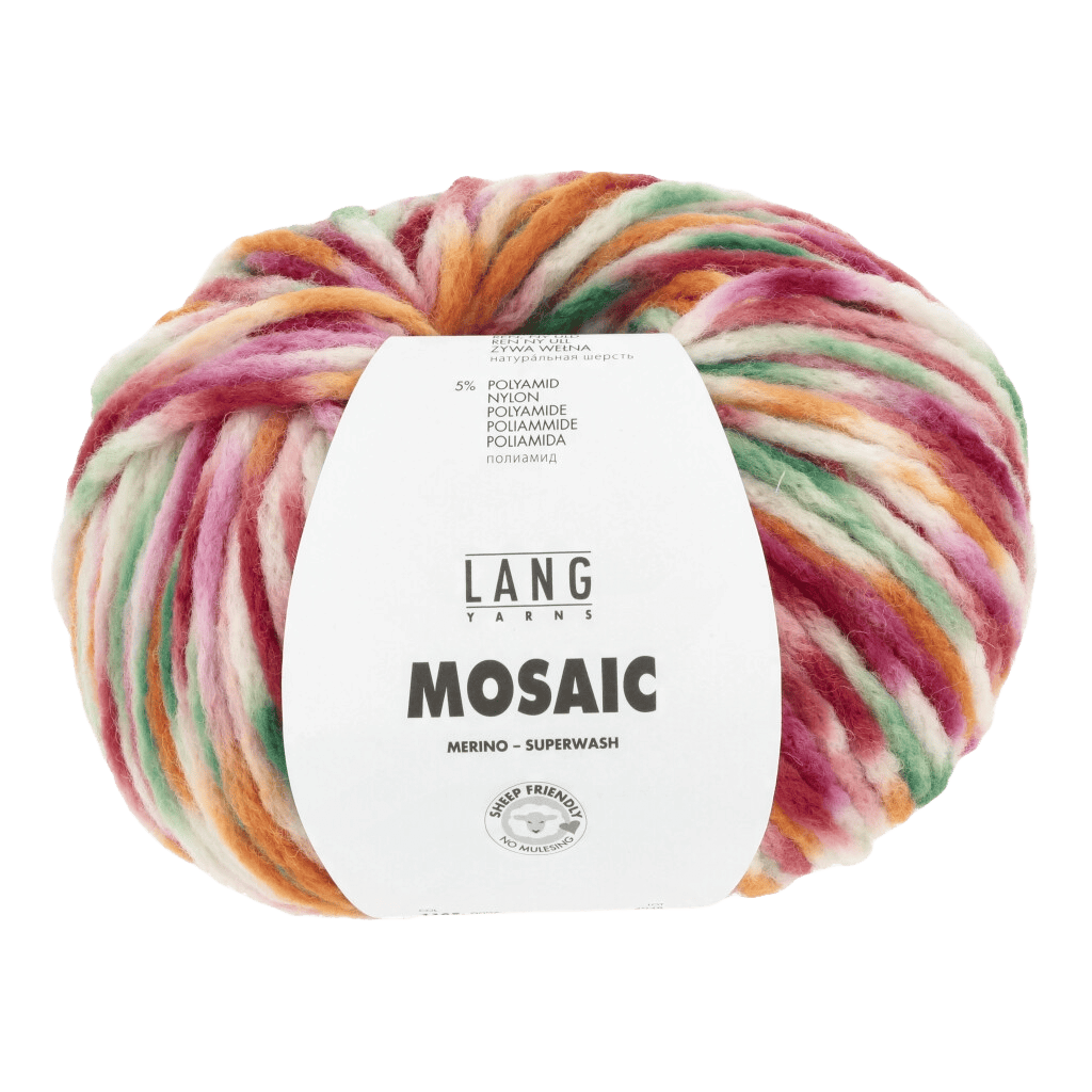Lang Yarns Knitting Pattern Small-Medium - 8 balls / red/pink/orange/green GWEN Jacket Pattern Bundle in Mosaic by LANGYARNS | Punto 84-044