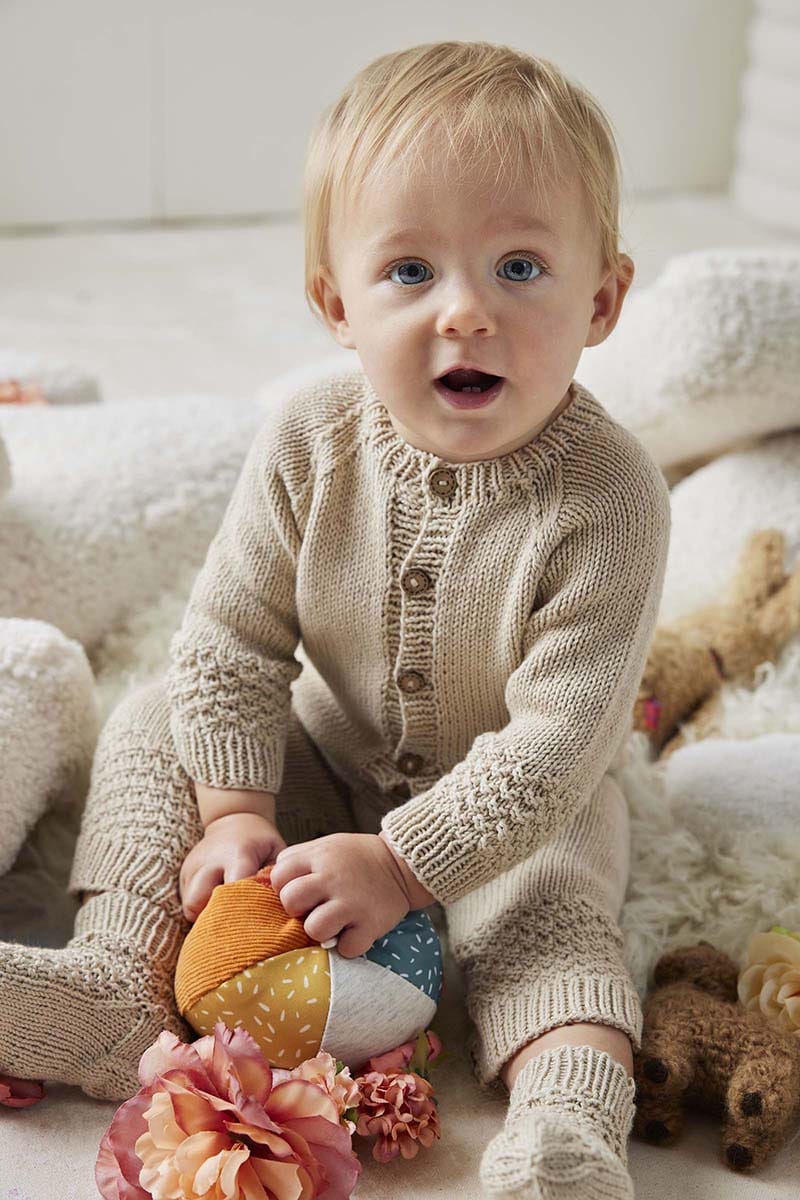 Lang Yarns Knitting Pattern SOREN Romper Pattern Bundle in Baby Cotton Naturally Coloured by LANGYARNS | Punto 83-012
