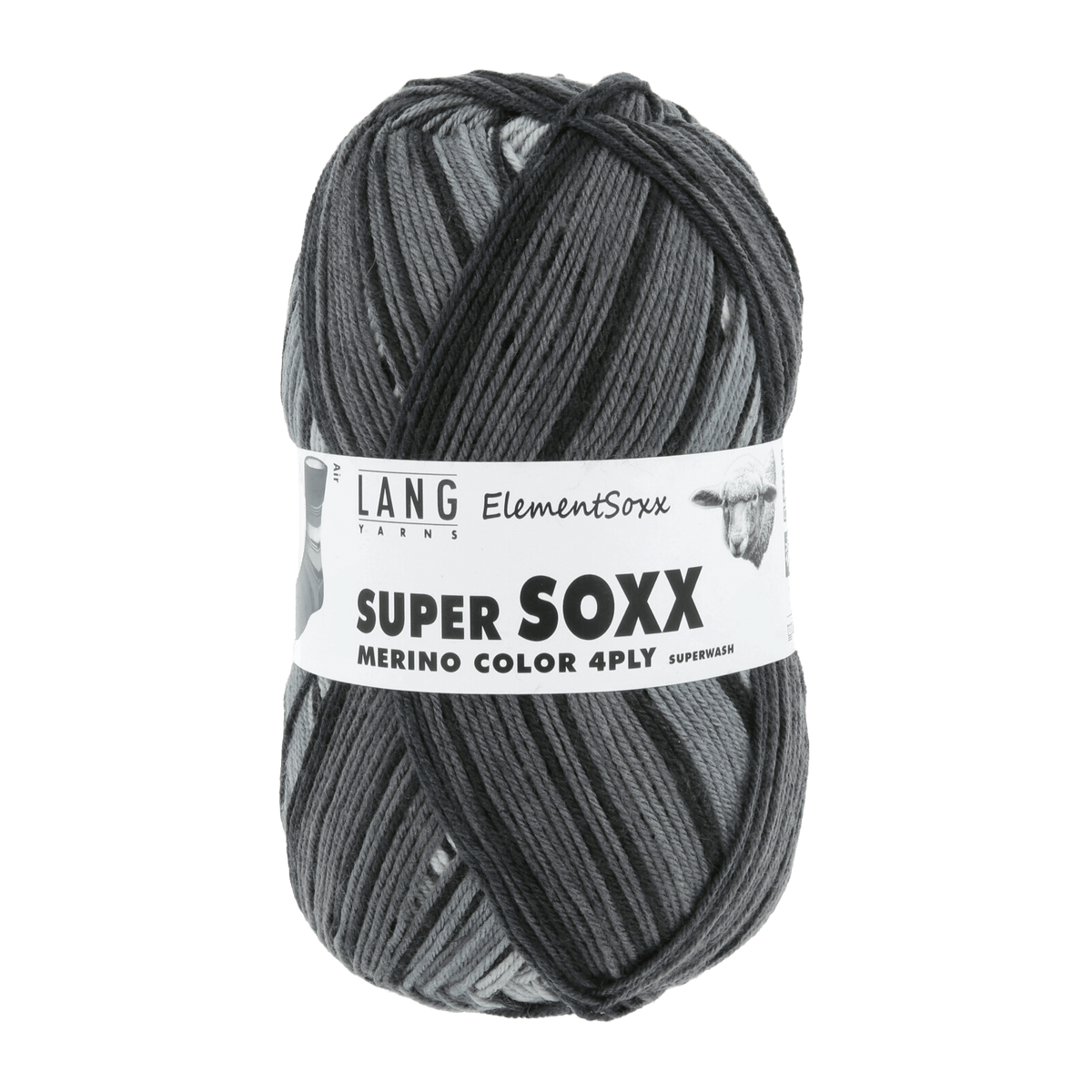 Lang Yarns Luxury Yarns Air - Grey / Off-white LANGYARNS | Sock Yarn | Super Soxx Merino Colour 4-Ply | 640