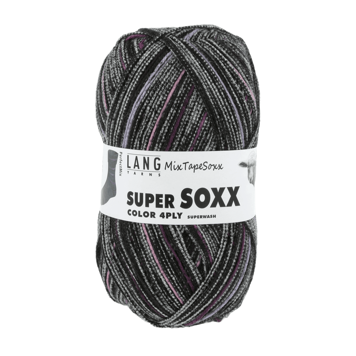 Lang Yarns Sock Yarn Black / Lilac - Perfect Mix LANGYARNS | Sock Yarn | SUPER SOXX COLOUR | 4-Ply | 901