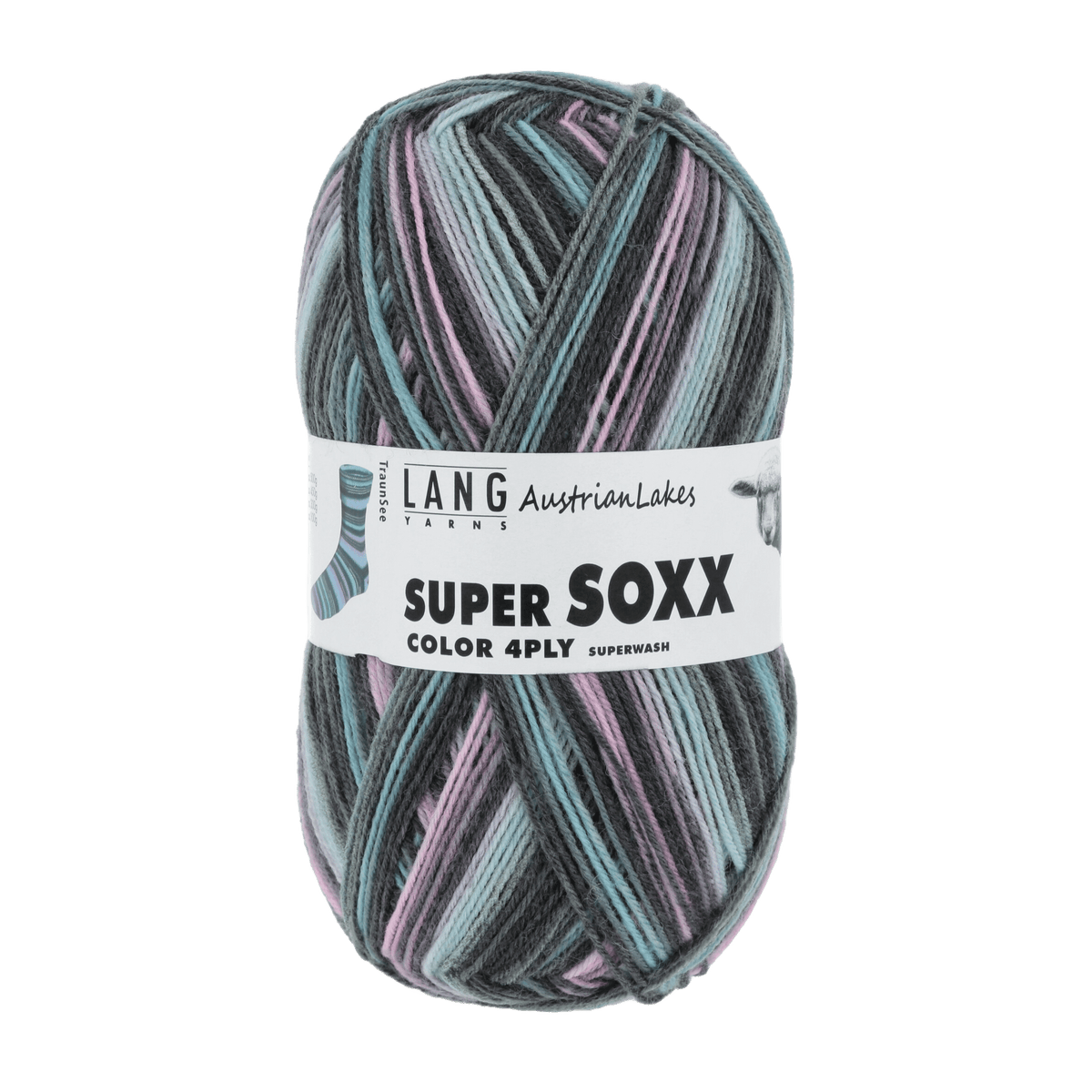 Lang Yarns Sock Yarn Black / Mint / Rose - Traunsee LANGYARNS | Sock Yarn | SUPER SOXX COLOUR | 4-Ply | 901