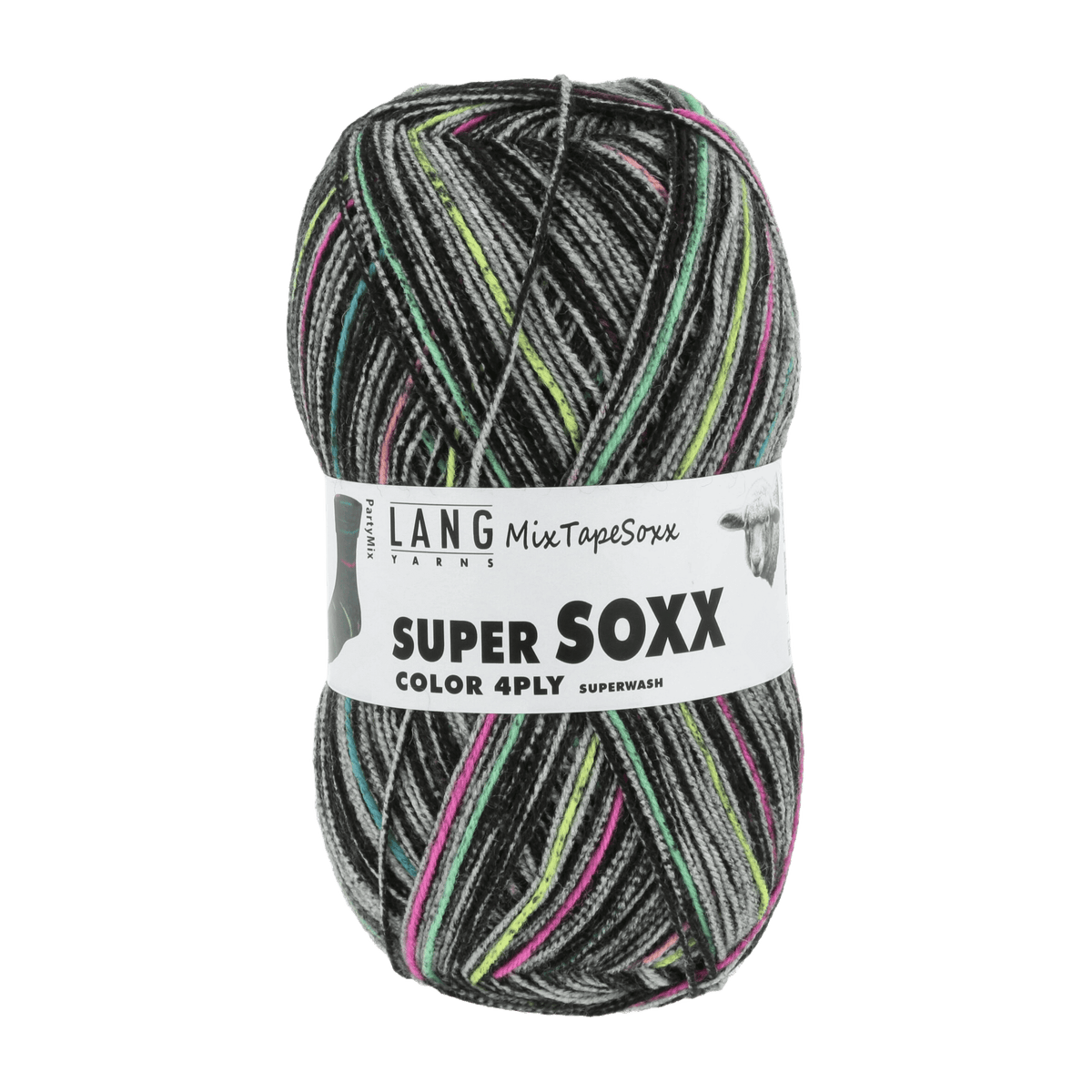 Lang Yarns Sock Yarn Black / Multicolour - Party Mix LANGYARNS | Sock Yarn | SUPER SOXX COLOUR | 4-Ply | 901